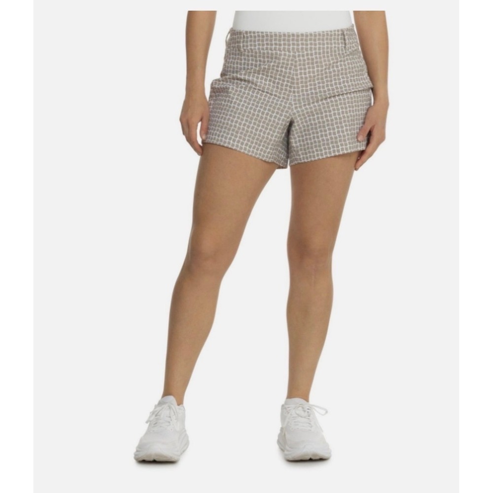 Spanx Sunshine 6" Bespoke Check Fawn Beige Shorts Women's Size Medium Pull On